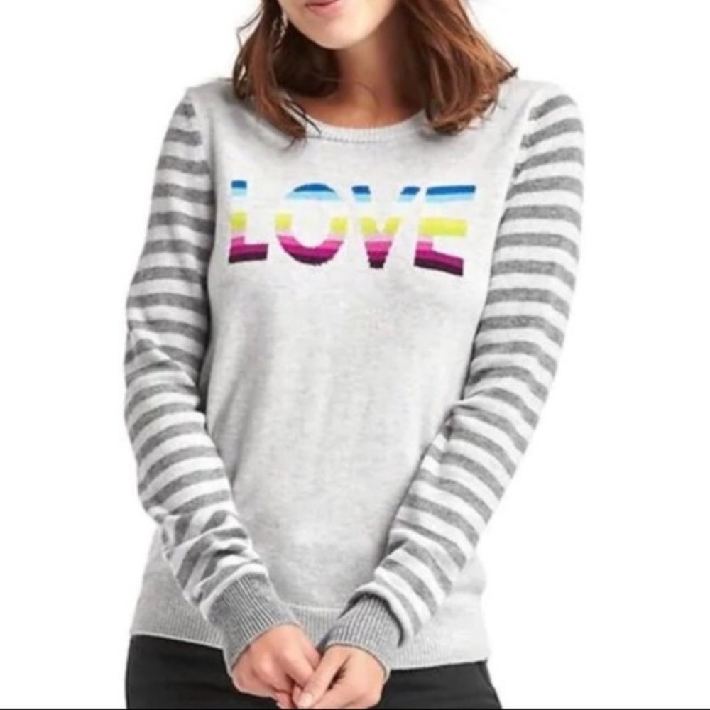 Gap Rainbow Love Merino Wool Blend Sweater Soft Cozy Striped Sleeves Pride Sz S